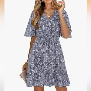 Kirundo Blue Floral Flutter Sleeve Dress